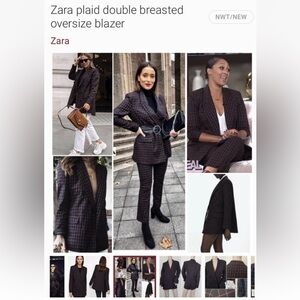 New Zara Women's Plaid Double Breasted Oversize Blazer Sz S MSRP:$168